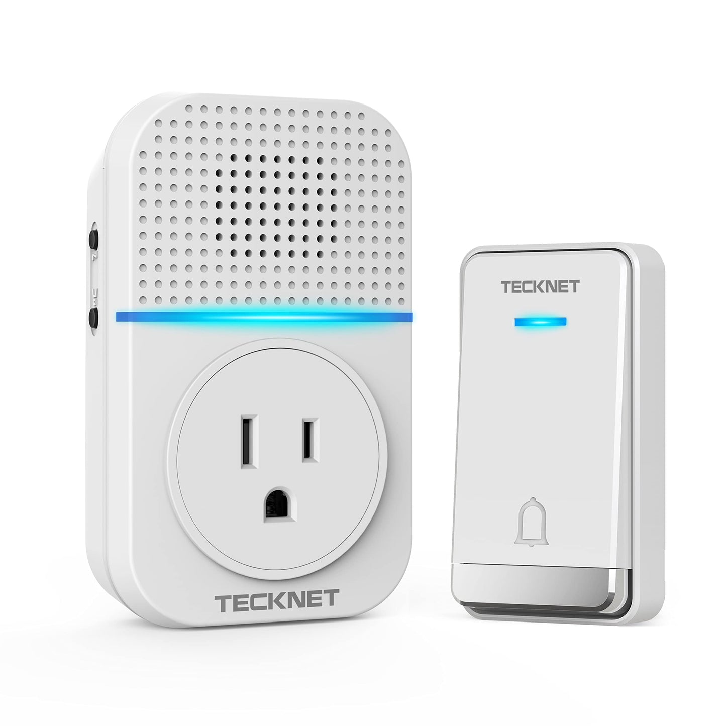 TECKNET Wireless Doorbell, Self-Powered Doorbell, 0-110db Plug-through Wireless Doorbell Ringer for Homes Classroom, IP66 Waterproof 1300ft Door Chime with Extra Socket, 60 Chimes, LED Light (White)