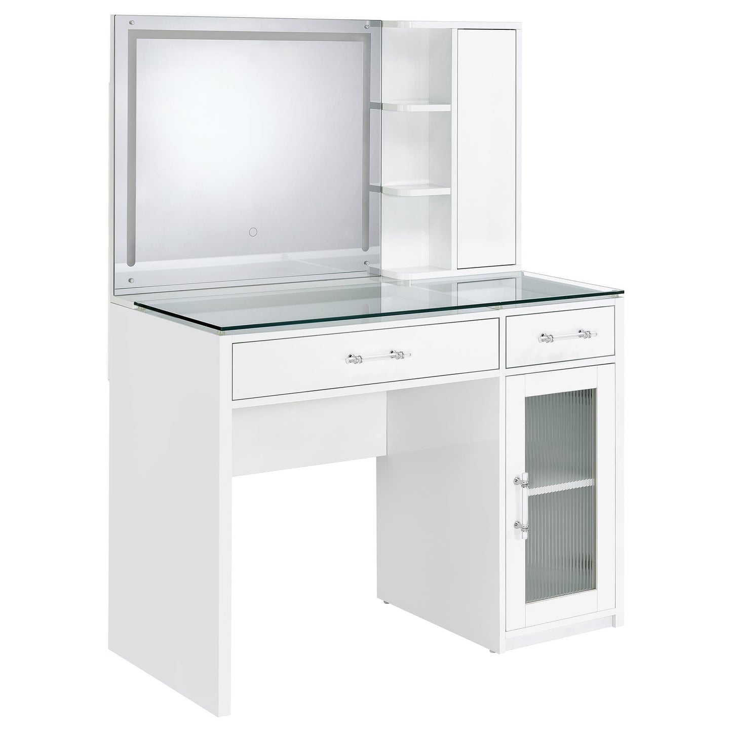 Coaster Home Furnishings Flora 2-Drawer Vanity Set with Led Mirror White High Gloss