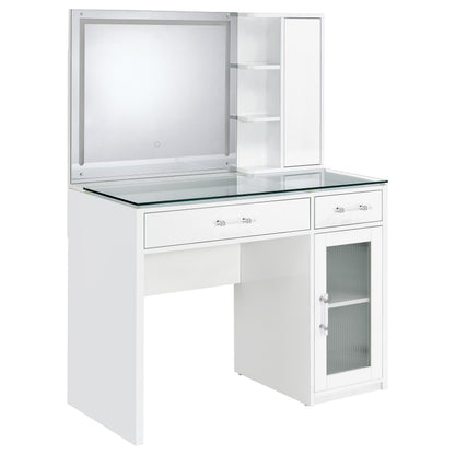 Coaster Home Furnishings Flora 2-Drawer Vanity Set with Led Mirror White High Gloss