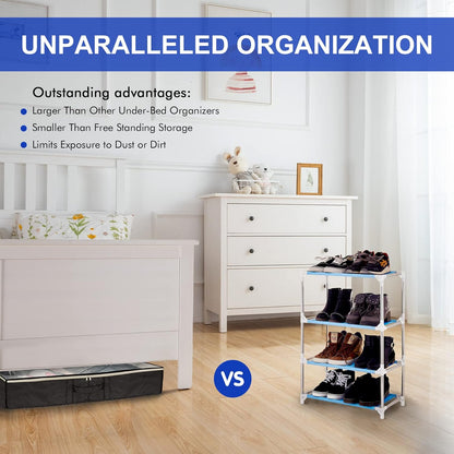 Surblue Under Bed Shoe Storage Organizer, Underbed Shoes Closet Storage Solution, Fits 12 Pairs