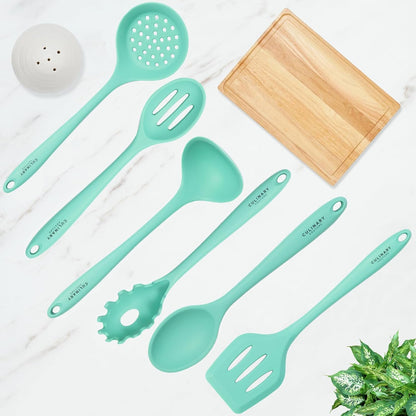 Culinary Couture Aqua Sky Silicone Cooking Utensils Set - Heat Resistant Kitchen Tools with Bonus Recipe Ebook