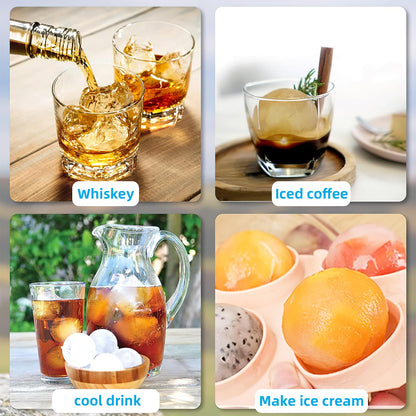 HONYAO Silicone Whiskey Ice Ball Mold - 2.4 Inch Large Ice Cube Trays Molds Silicone with Lids - Ice Sphere Maker for Cocktails, Bourbon, Rum - 2 x 4 Iceballs