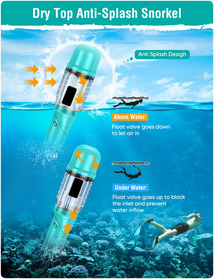 Seovediary Snorkel Set Adults Snorkeling Gear Anti-Fog Panoramic View Swim Mask Dry Top Snorkel Kit with Carry Bag for Snorkeling Scuba Diving Swimming Travel