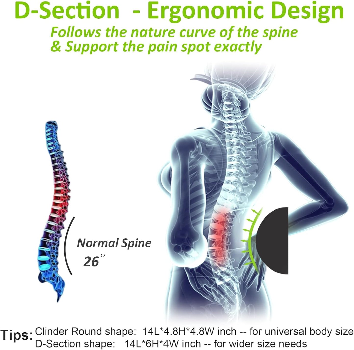 Esme L&H Lumbar Roll for Office Chair, Breathable 3D Fabric Back Support Roll for Lower Back Pain Relief