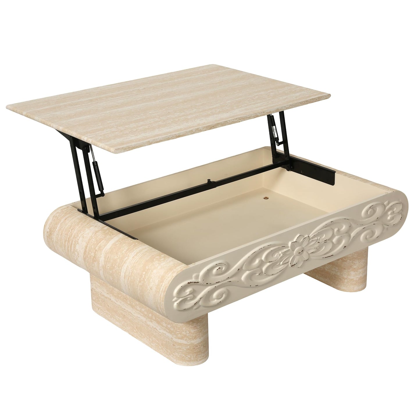 KEIKI 39.4" Lift-Top Coffee Table with Hidden Storage, Rounded Edge Rectangular Wood Accent Table, Modern Wooden Farmhouse Coffee Table for Living Room or Office, Beige Yellow