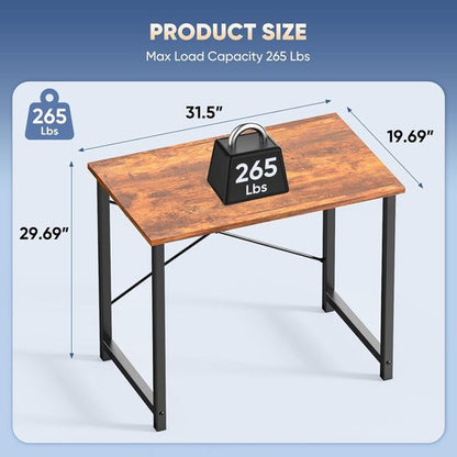 DUMOS Small Computer Desk - Modern 32-Inch Home Office Writing Table with X-Shaped Reinforcement | Rust Finish