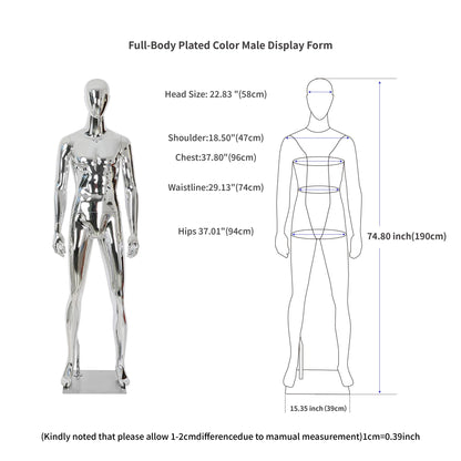 Full Body Male Mannequin with Chrome Metallic Finish, Fiberglass Abstract Dress Form with Posable Head, Futuristic Retail Display Dummy with Metal Base for Men's Fashion Window(Chrome Red)