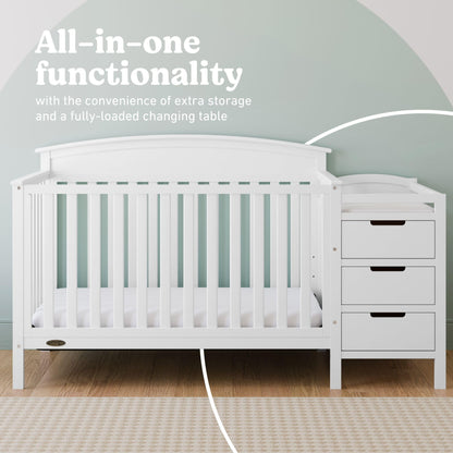 Graco Benton 4-in-1 Convertible Crib and Changer – GREENGUARD Gold Certified, Crib & Changing-Table Combo, Water-Resistant Changing Pad, Converts to Toddler Bed, Daybed and Full-Size Bed (White)