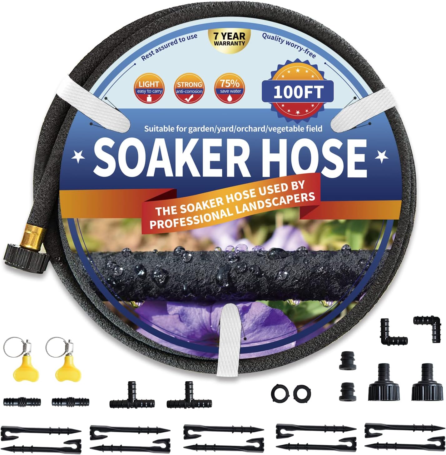 100 1/2 100 (100 Soaker Hose FT for Garden Beds, Rubber Garden Soaker Hoses FT with Connectors, Drip Irrigation