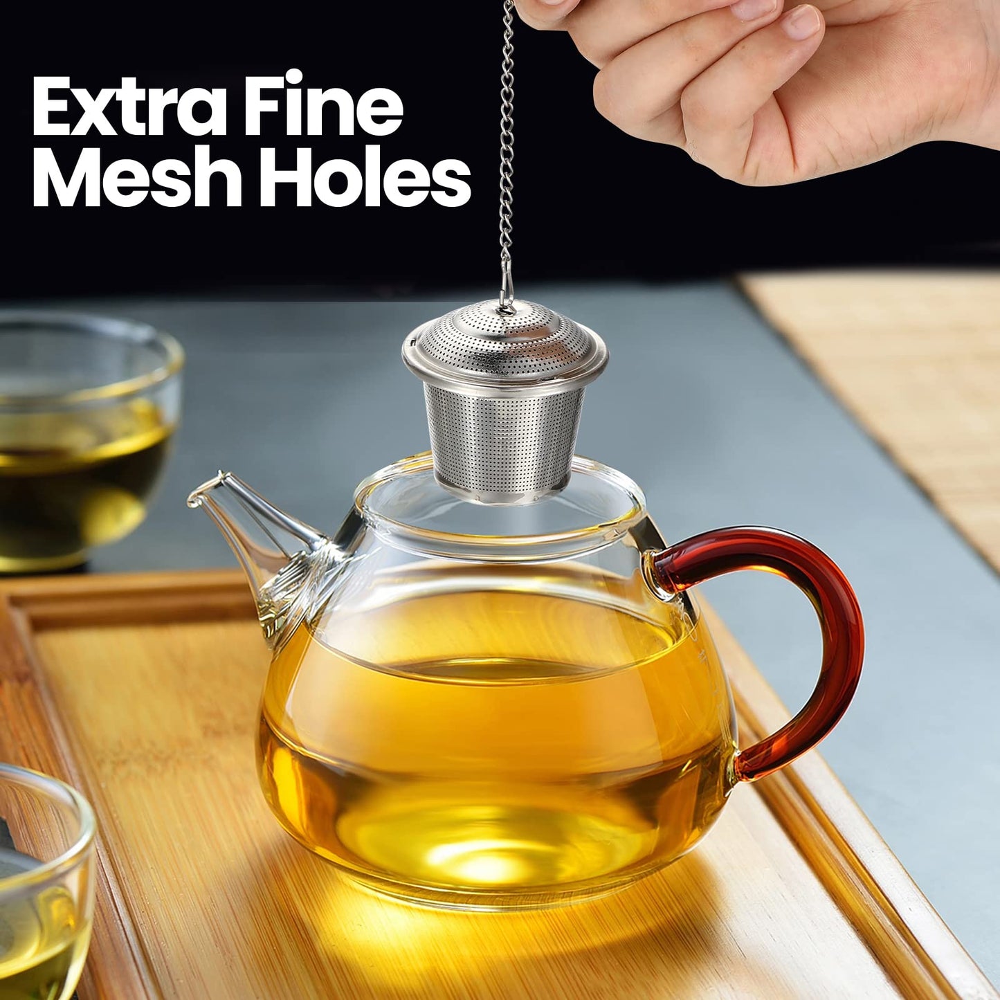 Zopeal 9 Pcs Tea Infuser Stainless Steel Strainer with Extended Chain Hook and Saucer Loose Leaf Steeper Fine Mesh Ball Tea Filter for Brew Spices Seasonings Fits Cup Mug Bottle (Medium)