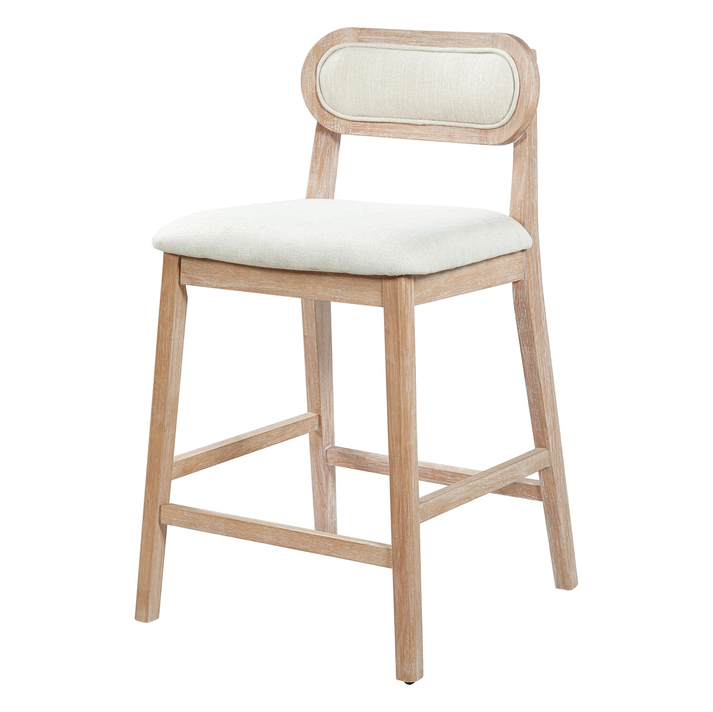 Christopher Knight Home Kaylin Modern Counter Height Bar Stools Set of 2, Upholstered Bar Stool for Kitchen Island, Rubberwood Dining Room Chair, Counter Stool with Footrest, Natural+Beige