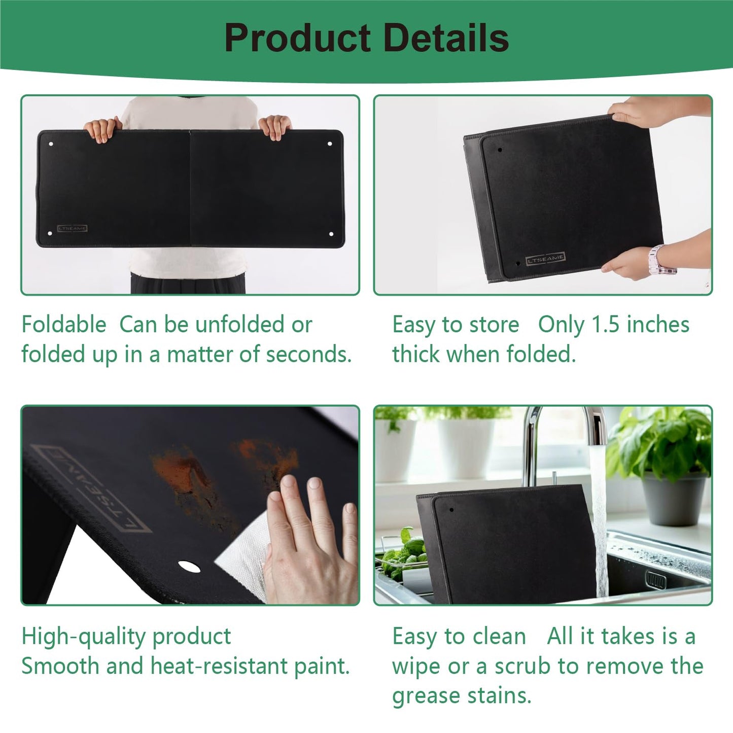 Black Large 4 Sided Splatter Guard for Frying Stove Top,Oil Splash Guard Cooking for Stove,Non Stick Foldable Splatter Screen for Stove Top