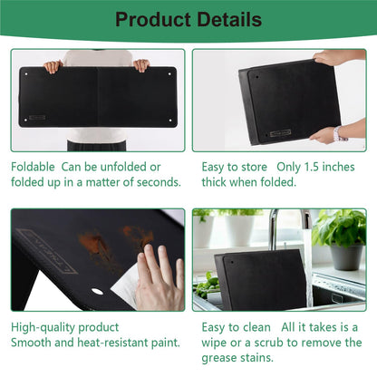 Black Large 4 Sided Splatter Guard for Frying Stove Top,Oil Splash Guard Cooking for Stove,Non Stick Foldable Splatter Screen for Stove Top