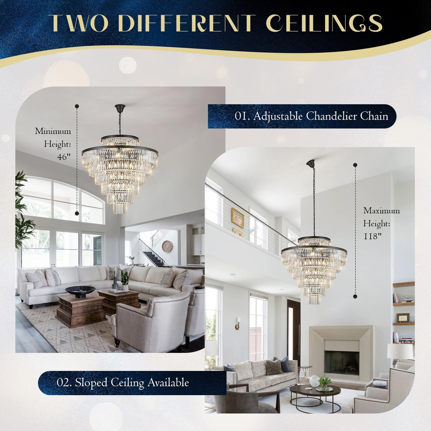 MERINEA Large 40" Black Crystal Chandelier 28 Lights Modern Round Chandeliers for Staircase Luxury 7-Tier K9 Crystal Ceiling Pendant Light Fixture for High Ceiling Living Room Foyer