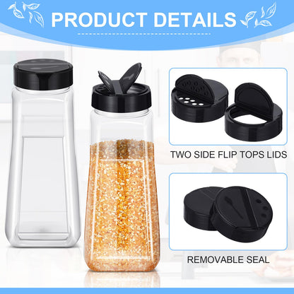 Zhehao 16 Pack 32 oz Plastic Spice Jars with Black Cap Plastic Bottle Containers with Shaker Lids Large Reusable Seasoning Shaker Empty Powder Storage Container for Storing Salt Herbs Cabinet Kitchen