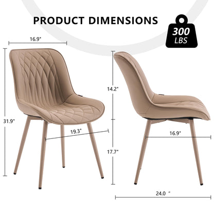 YOUNIKE Faux Leather Dining Chairs Set of 2 Mid-Century Modern High Padded Back Comfy Upholstered Kitchen Chairs with Metal Legs Wide Seat Accent Side Chair for Dining/Living/Waiting Room Khaki