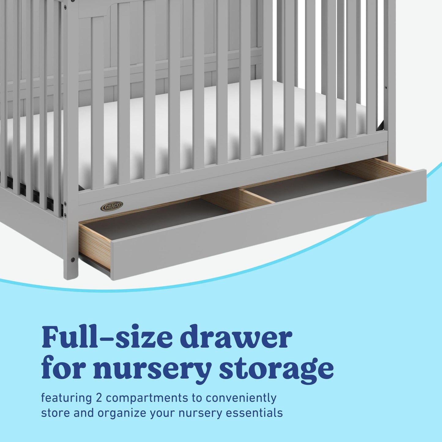 Graco Hadley 5-in-1 Convertible Crib with Drawer – GREENGUARD Gold Certified, Fits Standard Crib Mattress, Converts to Toddler Bed, Daybed and Full Bed, 4 Adjustable Mattress Heights (Pebble Gray)