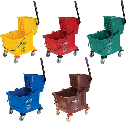 Carlisle FoodService Products 26-Quart Commercial Mop Bucket with Side-Press Wringer, Precision-Molded Polypropylene, Durable Wringer, Bucket with Non-Marking Casters, 18.5 x 16.5 x 23 Inches, Yellow