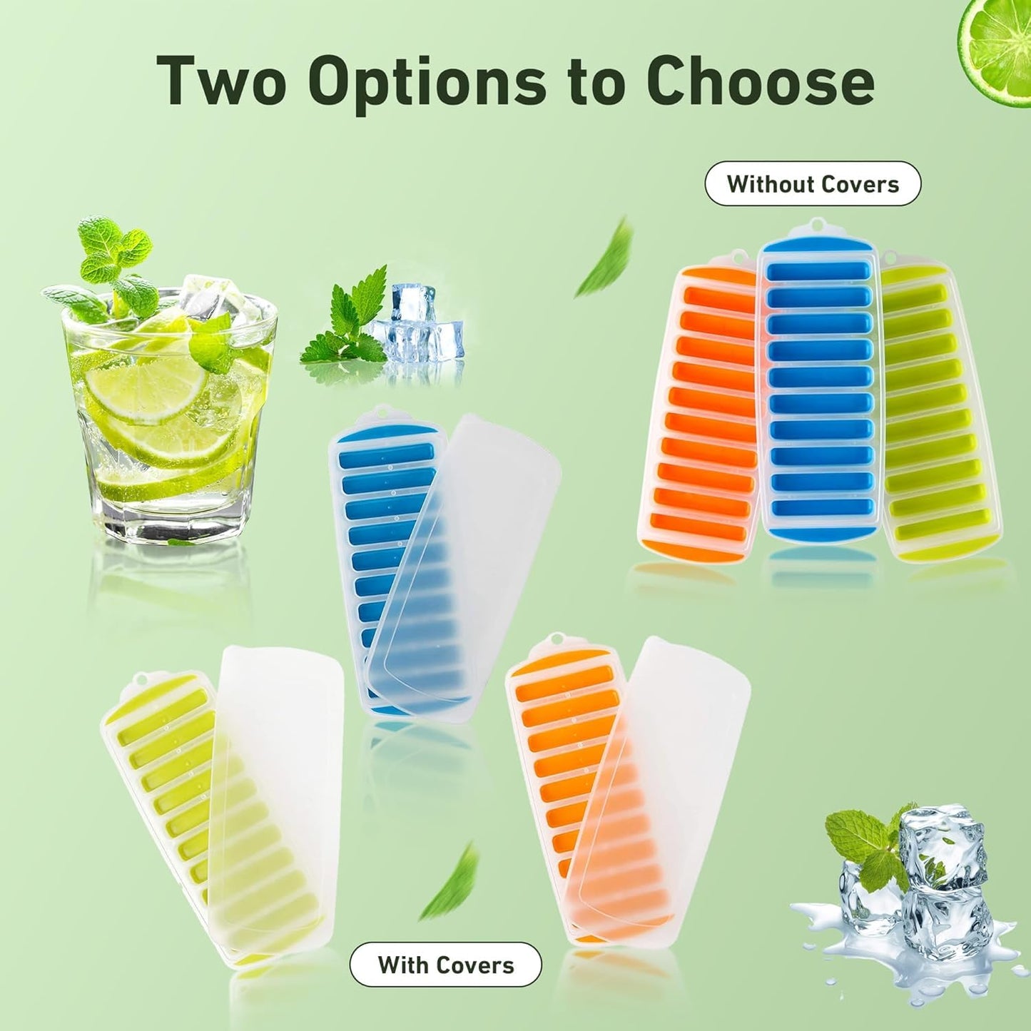 Water Bottle Silicone Ice Cube Tray by Lily's Home - 3-Piece Quick-Freeze Ice Trays with 10 Ice Cube Slots – Silicone Ice Cube Tray Set Makes 30 Ice Cubes, With Lids
