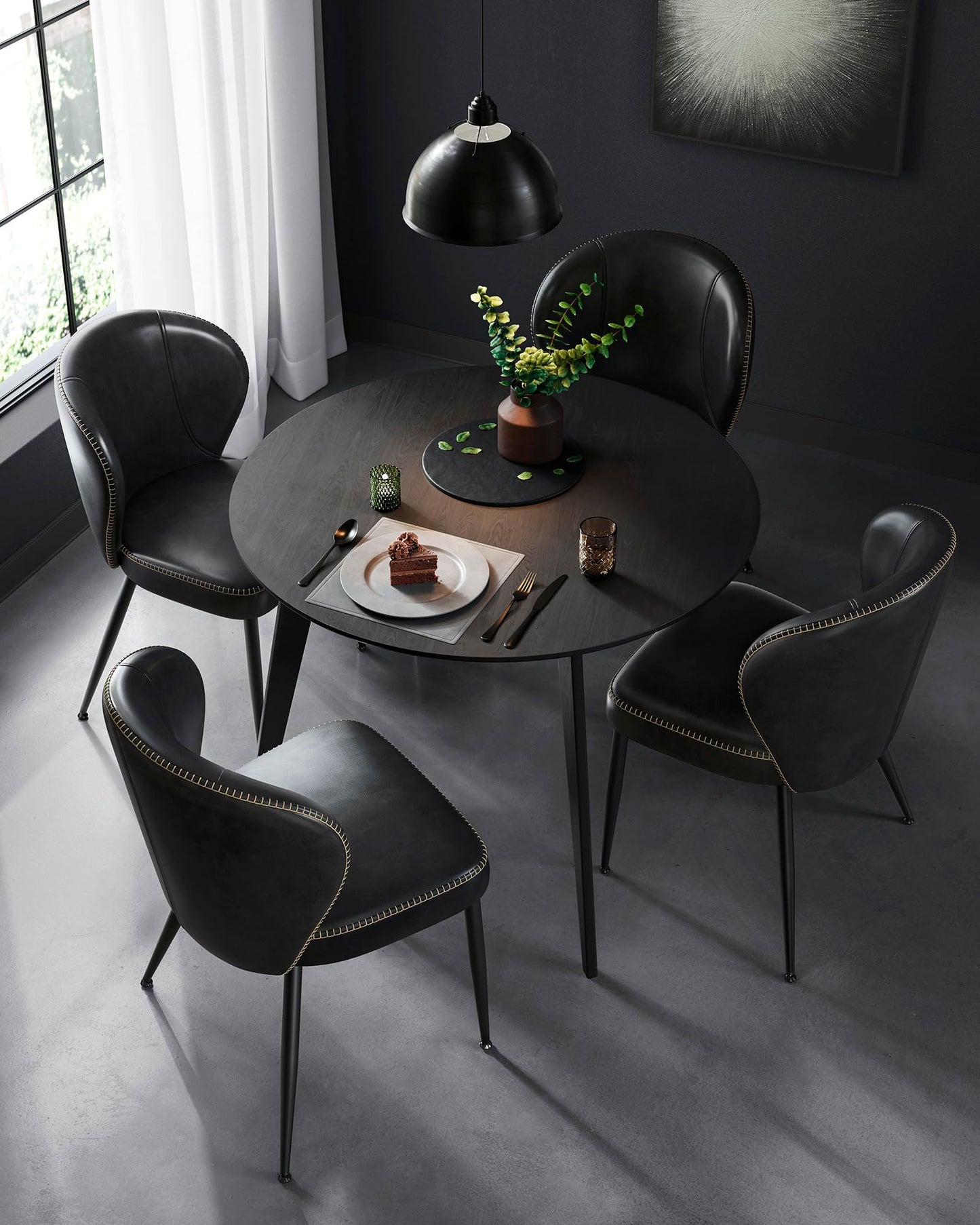 VASAGLE EKHO Collection - Dining Chairs Set of 4, Upholstered Kitchen Chairs, Comfortable Seat, Synthetic Leather with Stitching, Mid-Century Modern, Easy Assembly, Living Room Lounge, Ink Black