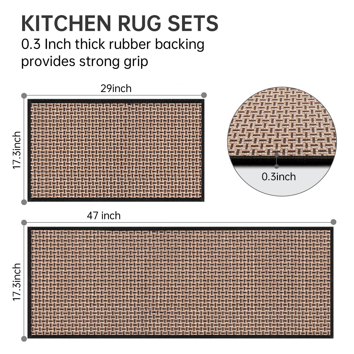 eqivei Kitchen Rugs and Mats Non Skid Washable Set of 2 PCS, Absorbent Runner Rugs for Kitchen, Front of Sink, Kitchen Mats for Floor, 17.3"x 47"+17.3"x 29" (Black)