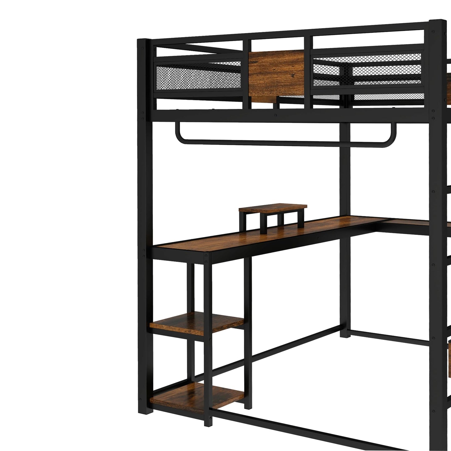 Bellemave Queen Loft Bed with Desk and Fabric Drawer, Metal Queen Loft Bed Frame with guardrail and Ladder for Adults, Kids, Teens, Black