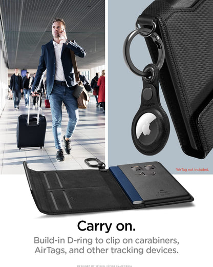 Spigen Life Passport Card Cover Holder Wallet Travel Documents Organizer Protector Accessories with RFID Blocking Technology SIM Card Pin Included - Black