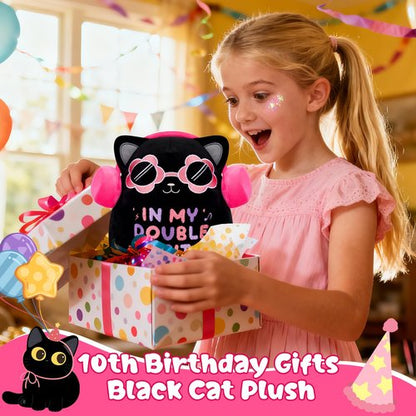 LSYDCARM 10 Year Old Girl Gifts, in My Double Digits Era Black Cat Plush for 10th Birthday, Black Cat Stuffed Animal Birthday Gifts for 10 Year Old Girl