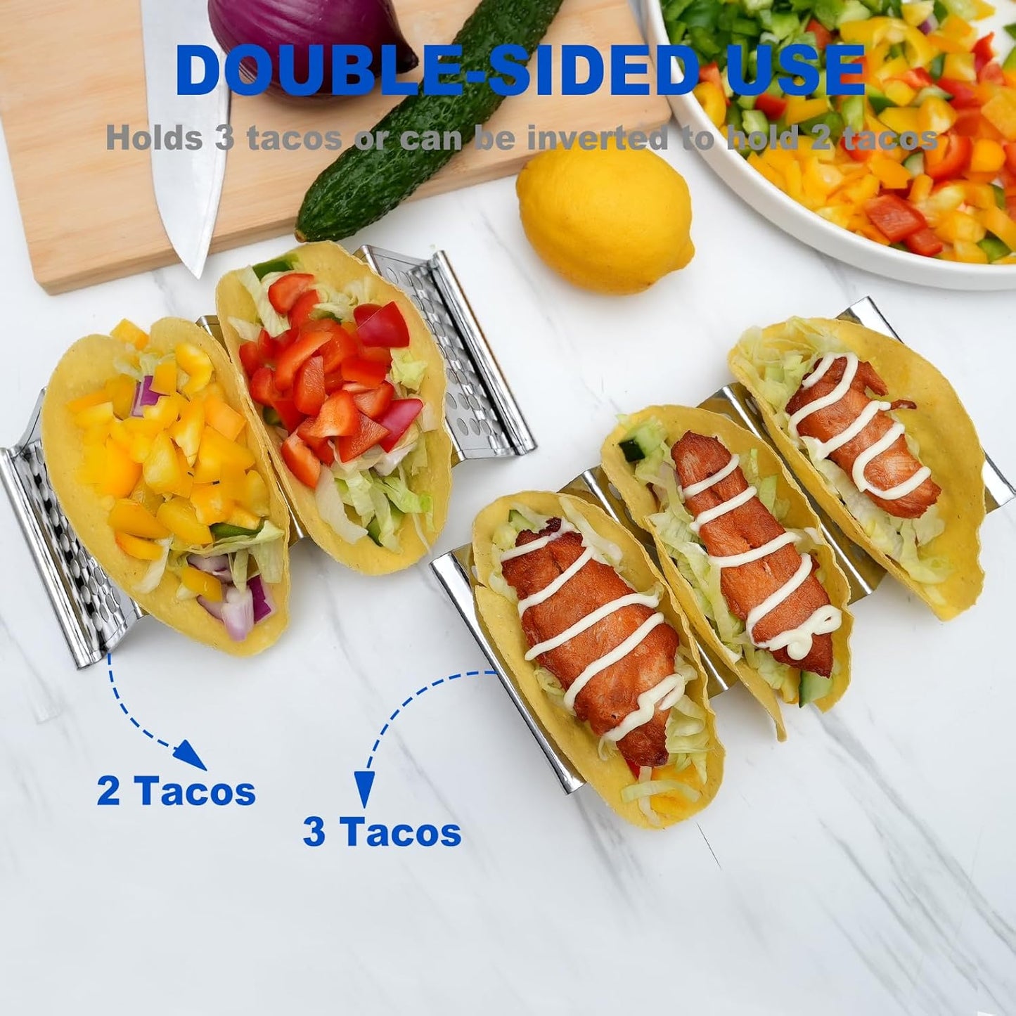 Skiennix Stainless Steel Taco Holders Set of 6 - Stylish Taco Stands for 3 Tacos Each | Dishwasher Safe