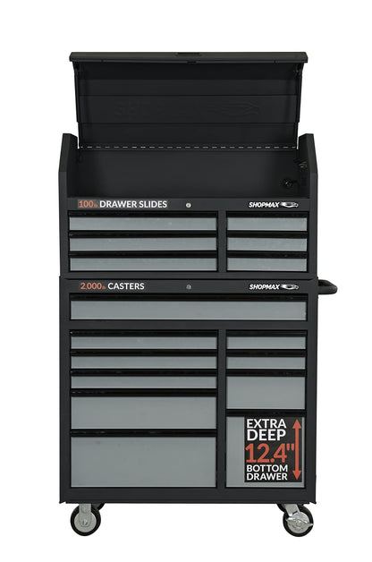 SHOPMAX 41″ 16-Drawer Tool Chest and Rolling Cabinet Combo, Black, (94106R2-10S7)