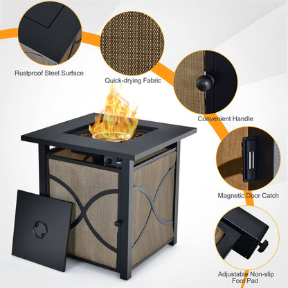 Giantex 25-Inch Propane Fire Pit Table, 40000 BTU Square Gas Firepit Table with Lid, Fire Glass and Adjustable Flame, CSA Approved, 2-in-1 Outdoor Fire Table for Patio and Garden