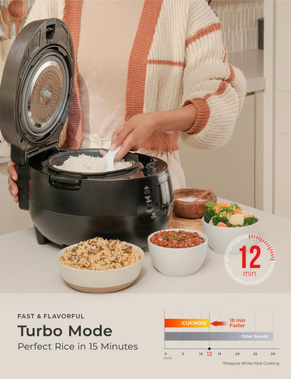 CUCKOO Twin Pressure Rice Cooker 6-Cup Uncooked / 12-Cup Cooked with Nonstick Inner Pot, Versatile Rice Maker & Warmer with 14 Menu Options, Voice Guide, Auto Clean, Black (CRP-RT0609FB)