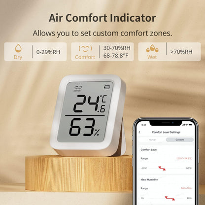 SwitchBot Thermometer Hygrometer, Bluetooth Indoor Humidity Meter for Home, Temperature Sensor with App Control, Large LCD Display, Notification Alerts, 2-Year Data Storage Export