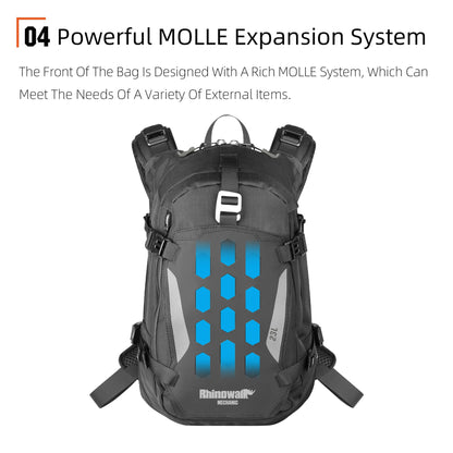 Rhinowalk Motorcycle Backpack Helmet Holder Hydration Bladder Compartment Magnetic Fastening Buckle MOLLE System Rain Cover – Multi-Purpose Sports Backpack for Cycling, Hiking, Running, Camping