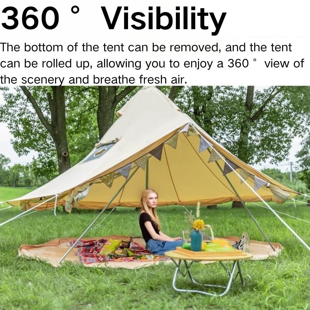 Trend Tents 4M Canvas Bell Tent – 200GSM Poly-Cotton, Stove Jack, Sewn-in Groundsheet, Galvanized Steel Poles, Waterproof & UV-Resistant, 4-Season, Fits 4-6 People – Glamping, Family Camping