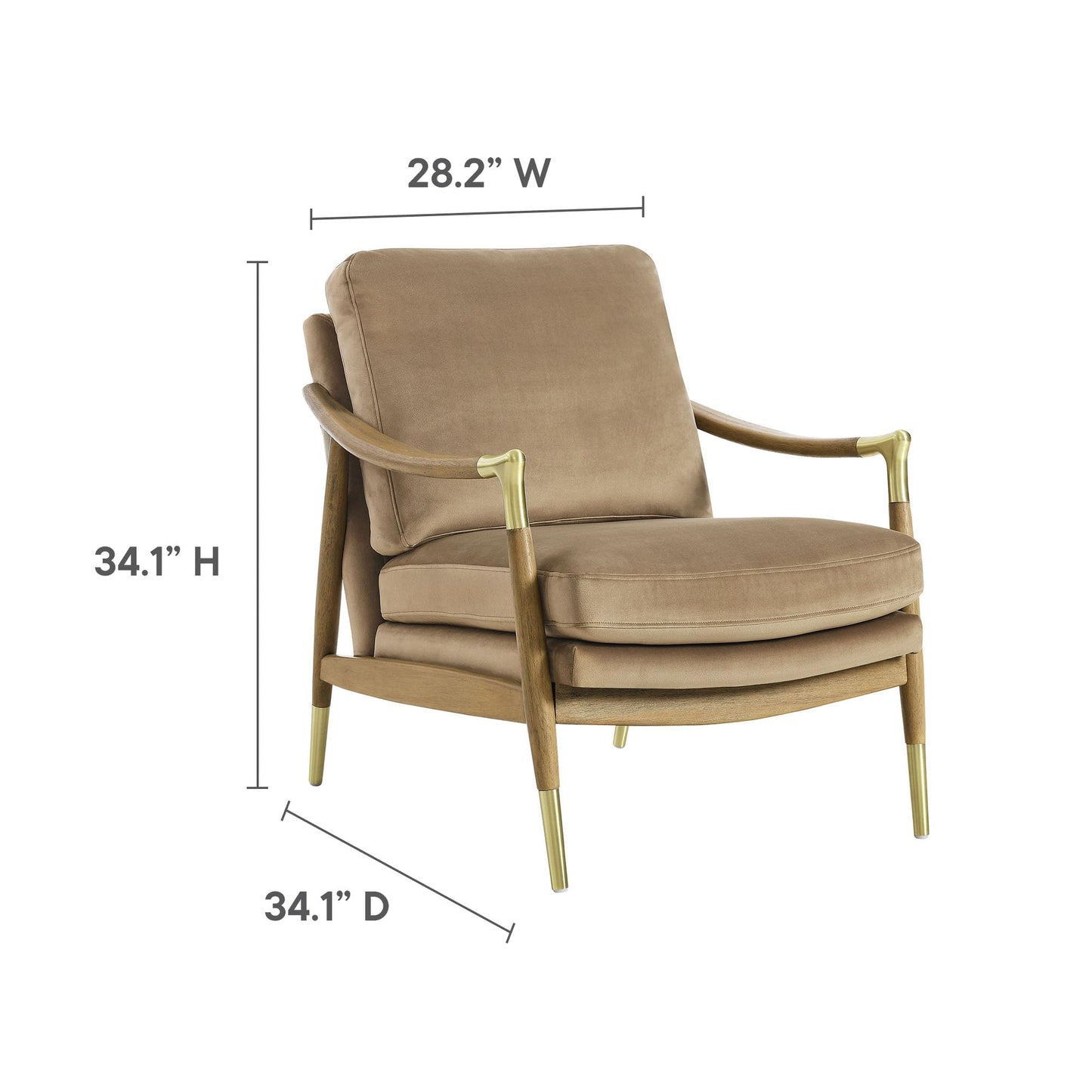 Modway Langford Stain-Resistant Performance Velvet Armchair – Mid Century Modern Velvet Chair with Wood Frame – Upholstered Accent Chair for Living Room or Bedroom