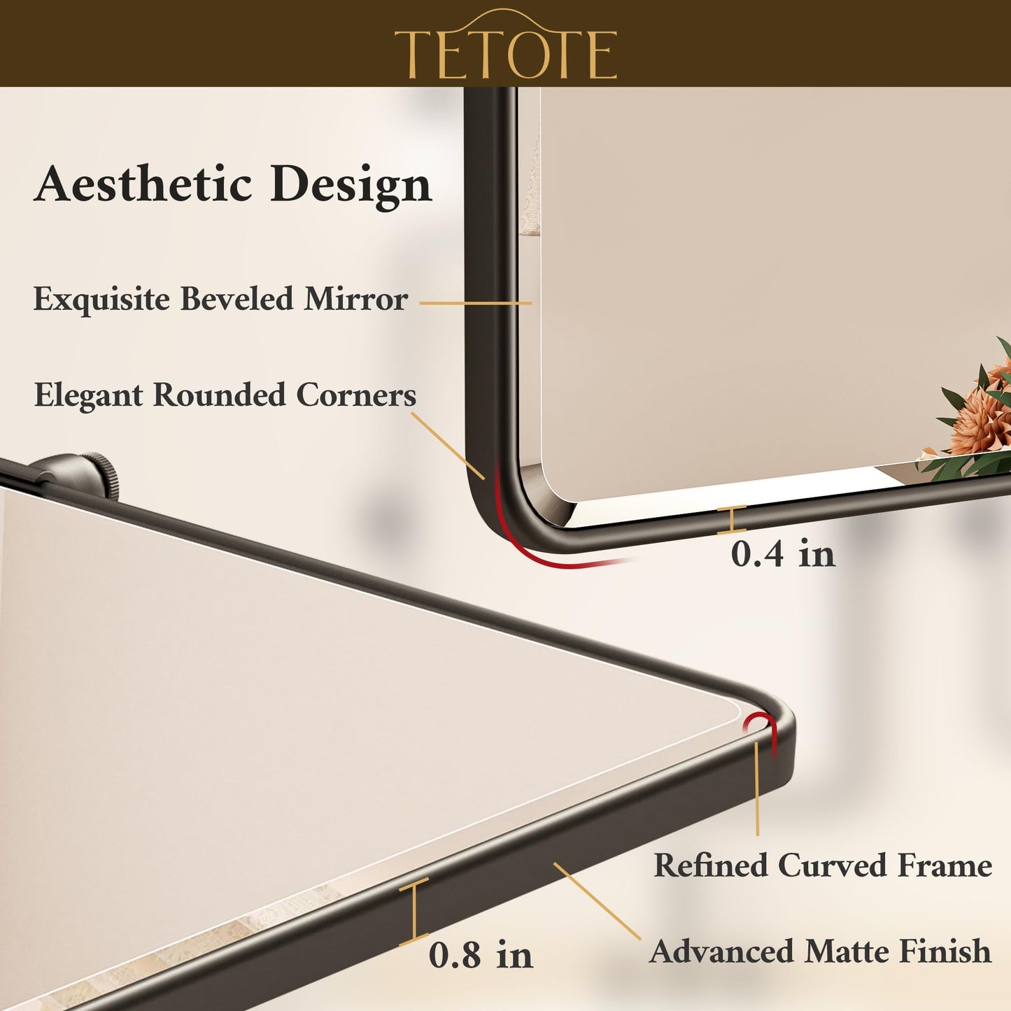 TETOTE Black Pivot Bathroom Mirror 48 x 30 Large Tilting Wall Beveled Mirror, Metal Framed Rectangle Vanity Mirror, Modern Farmhouse Adjustable Tilted Mirror, Horizontal/Vertical, Tempered Glass