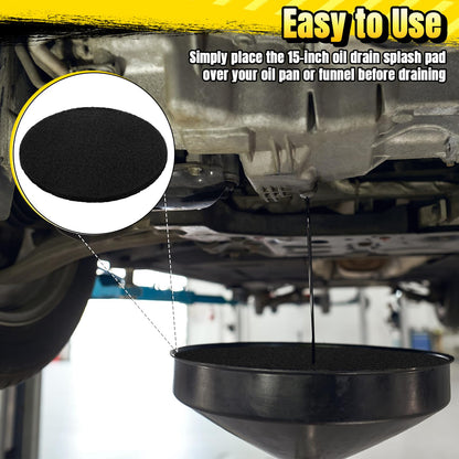Tallew 6 Pack 15'' Oil Drain Splash Pad Round Anti-Splash Oil Splash Pad, Universal Car Fluid Change Mat Fits Most Drains and Transmission Pans, for Mechanics and Automotive Techs, Black