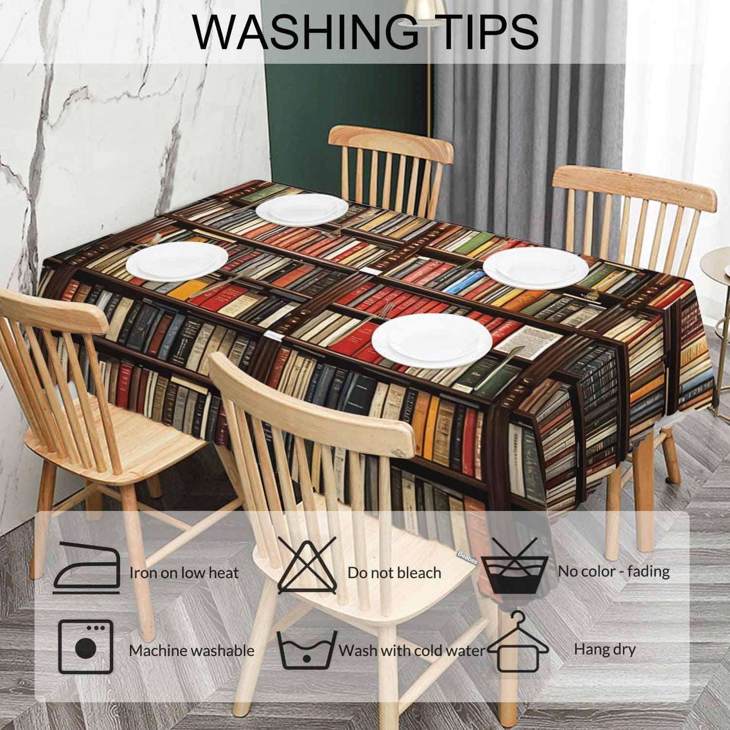Beabes 52x70 Inch Tablecloth Bookshelf, Library Bookshelves Books Rectangular Table Cover Kitchen Table Cloth