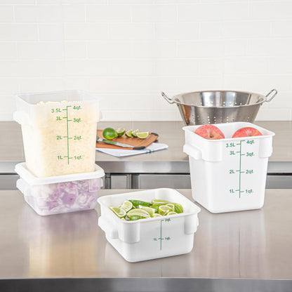 Restaurantware Met Lux 2 qt Square White Plastic Food Storage Container with Green Volume Markers, 10 Count Box