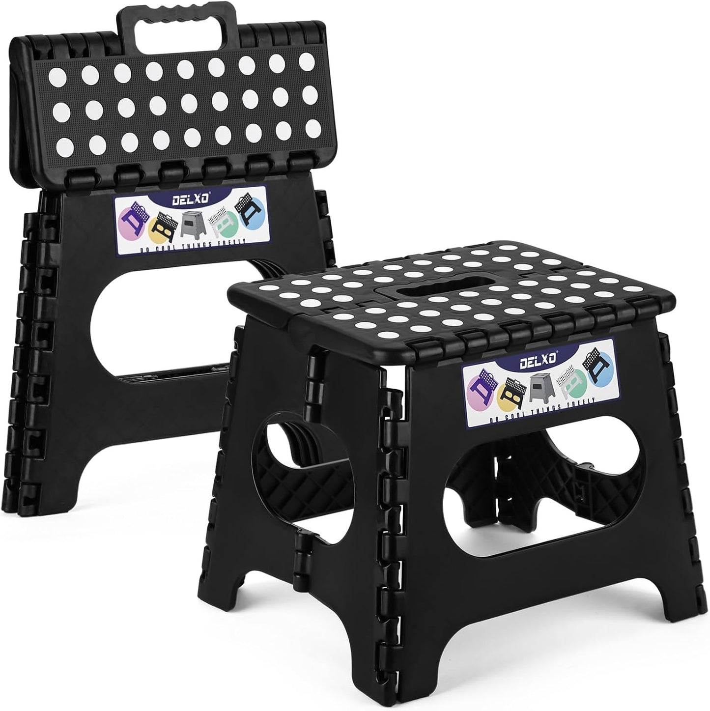 11 inch 2 Pack 300 LBS, Delxo Folding Step Stool, Non-Slip Foldable Stools Up to Step Stool with Handle, Lightweight