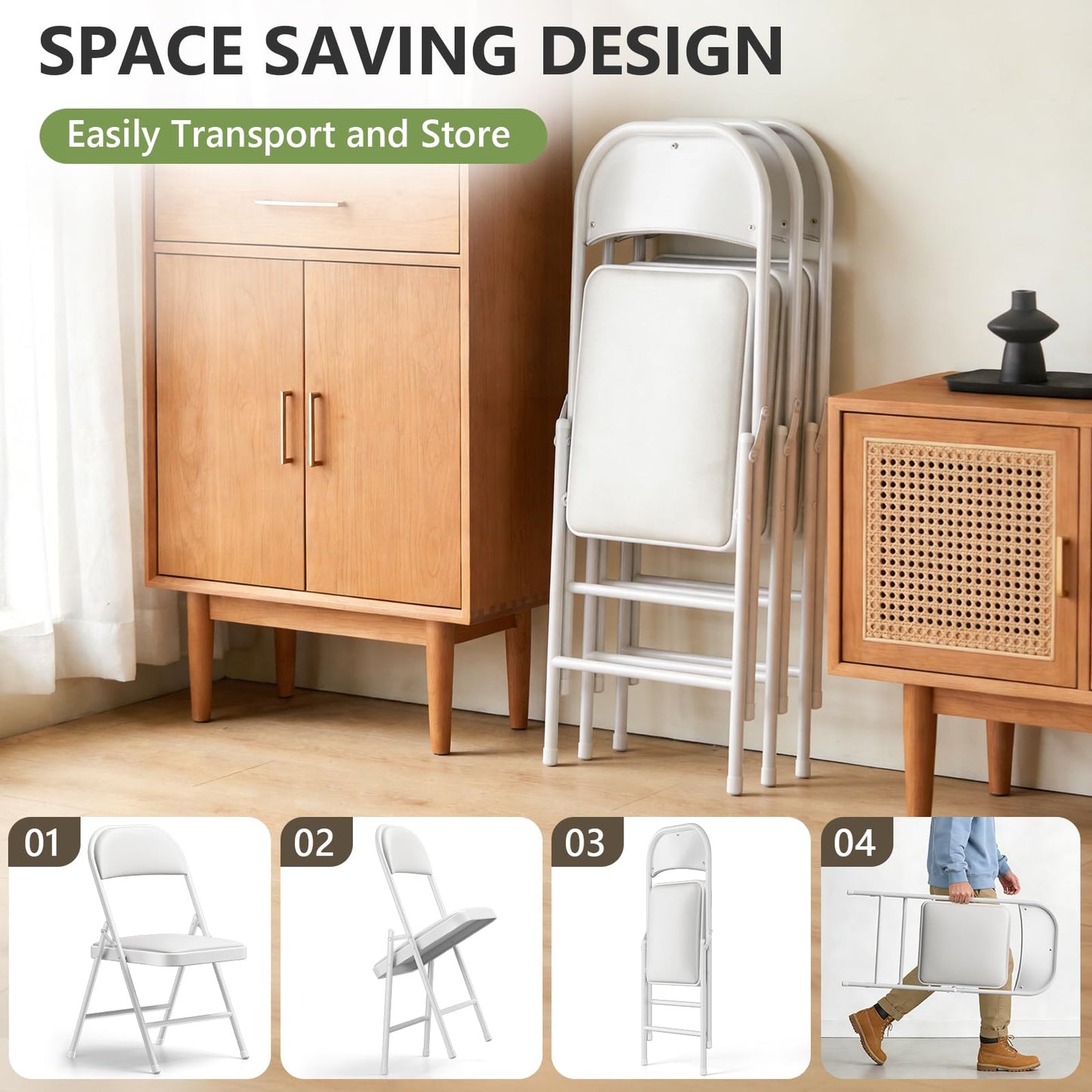 MAKE CHANGES 16 Pack Folding Chairs, PU Leather Folding Dining Chairs with Padded Cushion Seat & Back, Indoor Outdoor Folding Chair Set for Home Office, Parties, Events, Wedding, Extra Guest Seating