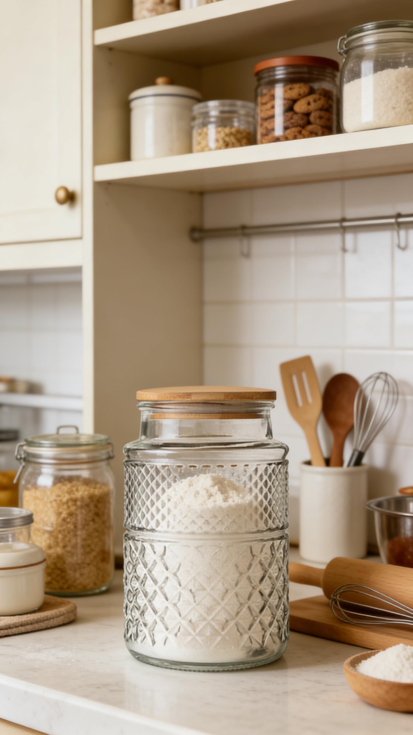 Large Glass Storage Jar, 60 FL OZ Glass Food Storage Containers with Bamboo Lid, Kitchen Containers Cereal Canisters Decorative Jar for Candy Snack Cookies Coffee Tea Nuts Airtight Jars