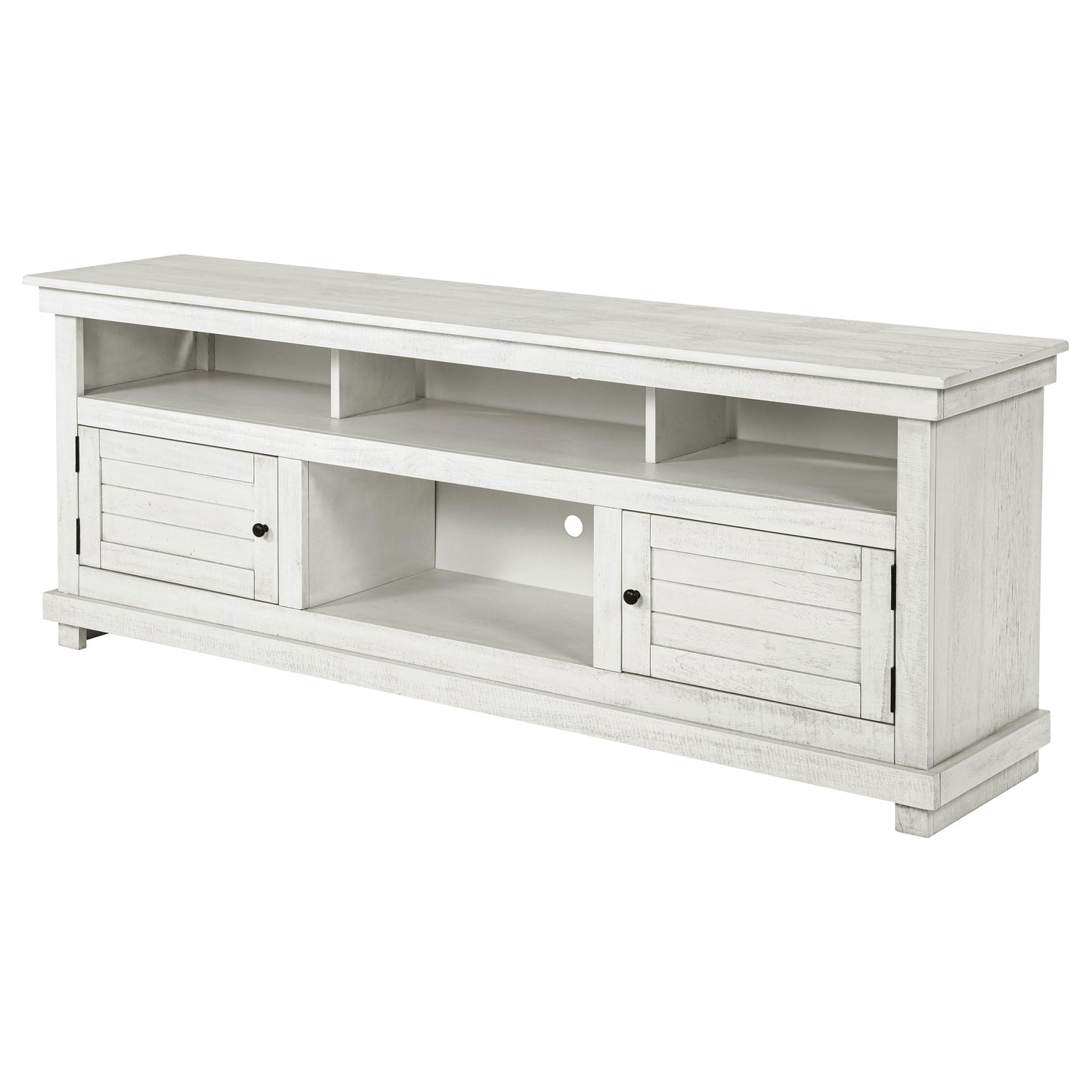 Coaster Home Furnishings - Payne - Wood - TV Stand with Two Door Cabinets, Open Shelves, Six Compartments and Farmhouse Style - Living Room - 70-Inch - Distressed White - 710053