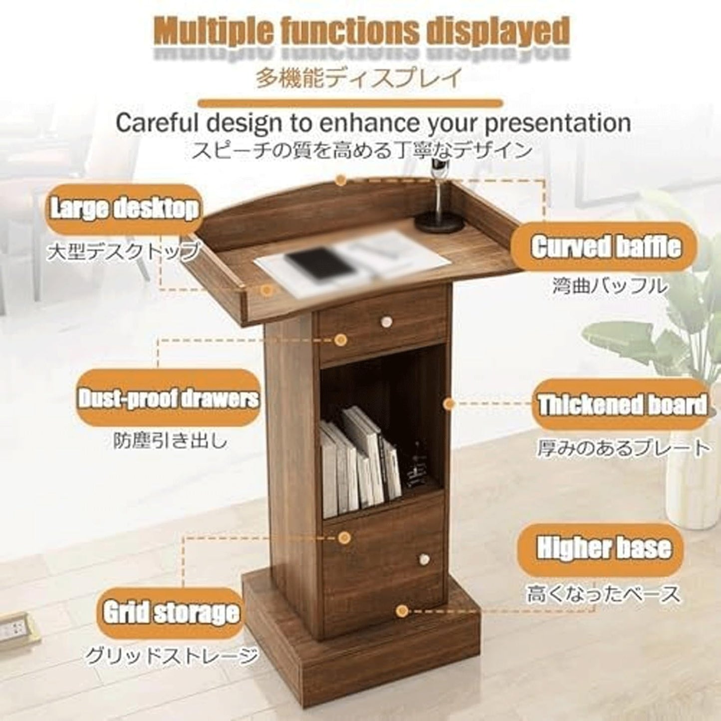 KrrNFYSG Classrooms Podium Stand Wooden Lectern for Churches Events Pulpit Desk Floor-Standing Hostess Stand Reception Presentations Table