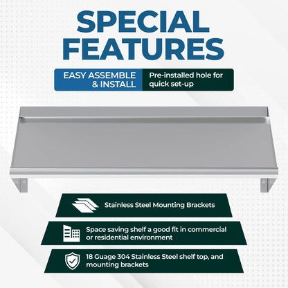 Express KitchQuip 304 Stainless Steel Slanted Wall Rack Shelf with Drain Outlet – 42" x 22.5" | Commercial Wall-Mounted Drip Shelf for Bar, Kitchen, or Dish Station (42 in. x 22 1/2 in)