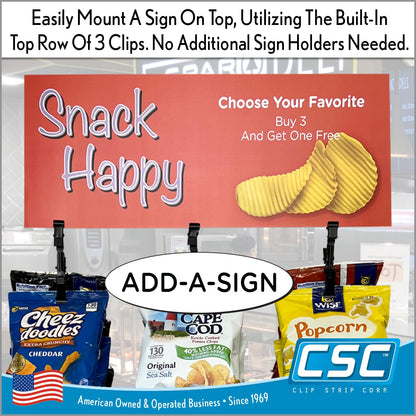 Snack Rack Countertop Display Stand, 3 Rows, 45 Clips, Black, Metal, Hang Chips, Snacks, Candy at Retail, Great for Parties and Events,1 Pack