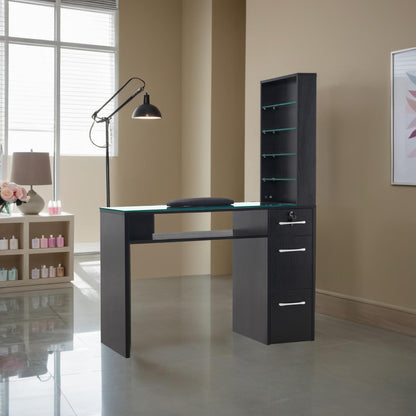 BarberPub Manicure Table with Drawers & Storage Shelves, Spa Beauty Salon Station Nail Desk, 45.3"(L) x 19"(W) x 60"(H) 2673 (Black)
