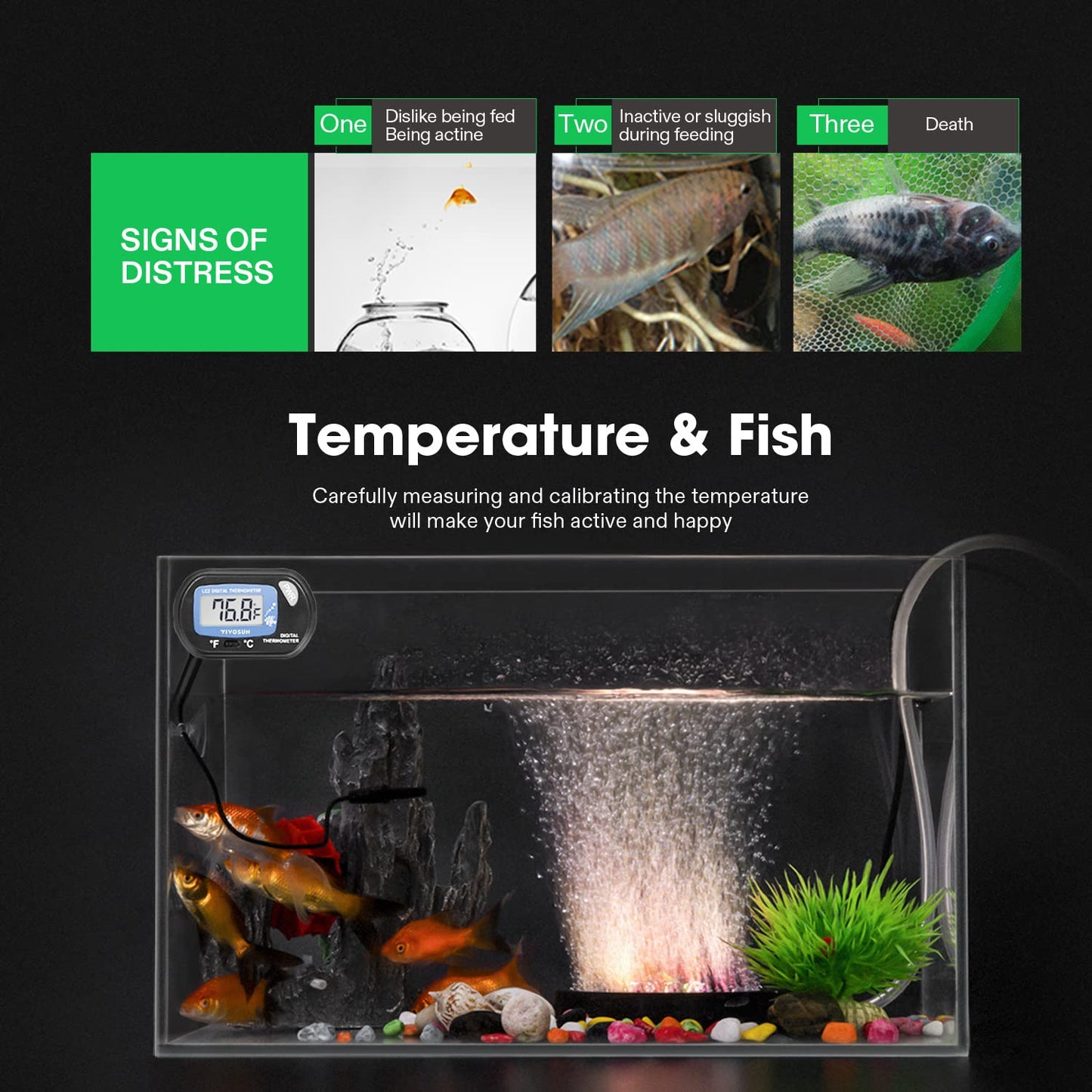 VIVOSUN 4-Pack LCD Digital Aquarium Thermometer Fish Tank Water Terrarium Temperature with Suction Cup for Turtle