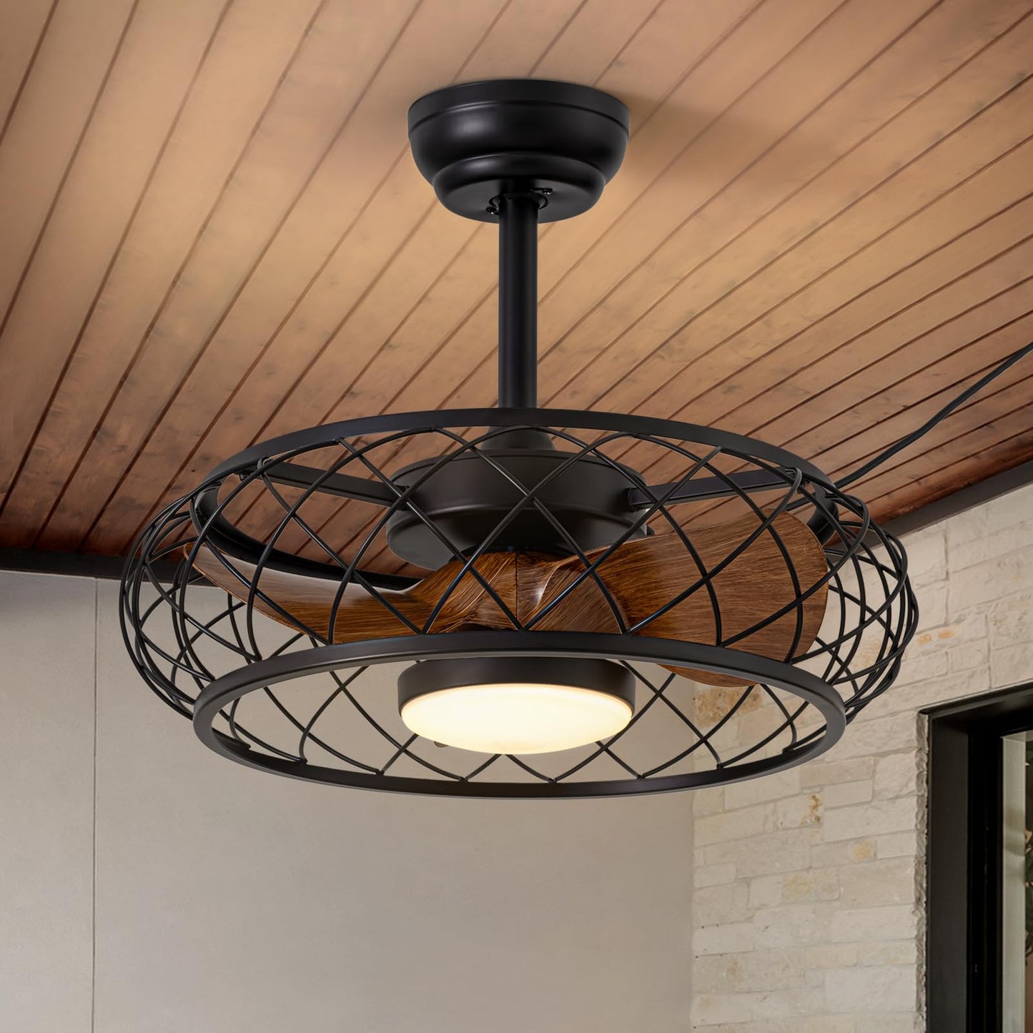 CROSSIO 20'' Outdoor Ceiling Fans with Lights, Gazebo Fan Wet Rated Remote&APP Control, Plug in Ceiling Fan for Patios, Pergola, Ceiling Fan with Remote Control, Hanging with Hook,Black